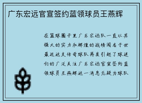 广东宏远官宣签约蓝领球员王燕辉